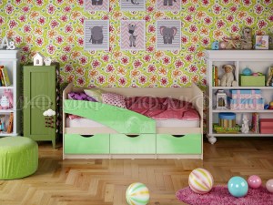 Детская кровать Бабочки-глянец салатовый Миф